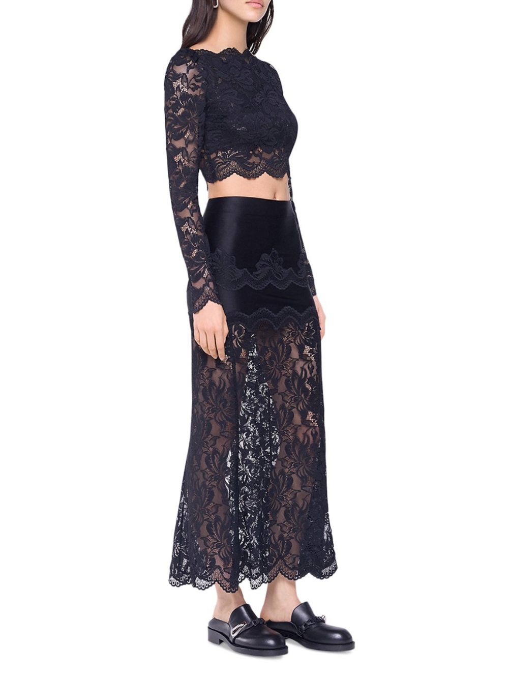 Paco Rabanne Black Lace Maxi Skirt with Sheer Panels